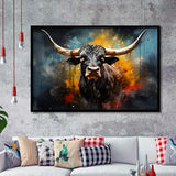 Longhorn Cow Painting Art Colorful V2 Framed Art Prints Wall Decor, Painting Art, Framed Picture
