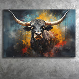 Longhorn Cow Painting Art Colorful V2 Canvas Prints Wall Art Home Decor, Painting Canvas, Living Room Wall Decor