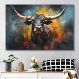 Longhorn Cow Painting Art Colorful V2 Canvas Prints Wall Art Home Decor, Painting Canvas, Living Room Wall Decor