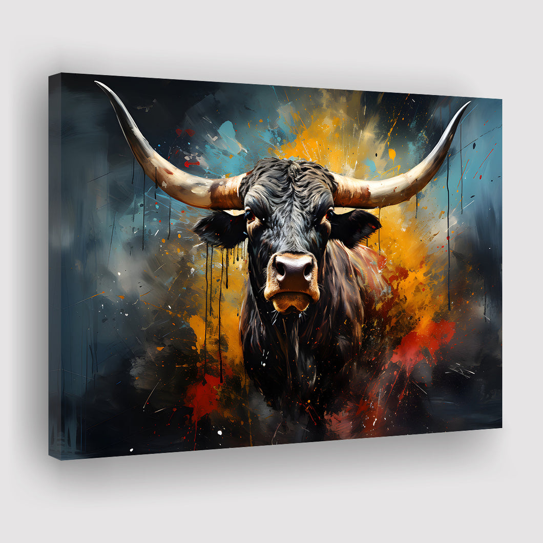 Longhorn Cow Painting Art Colorful V2 Canvas Prints Wall Art Home Decor, Painting Canvas, Living Room Wall Decor