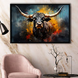 Longhorn Cow Painting Art Colorful V2 Framed Canvas Prints Wall Art Home Decor, Painting Canvas, Floating Frame