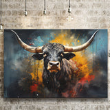 Longhorn Cow Painting Art Colorful V2 Canvas Prints Wall Art Home Decor, Painting Canvas, Living Room Wall Decor