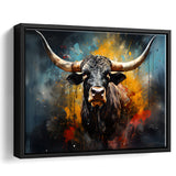 Longhorn Cow Painting Art Colorful V2 Framed Canvas Prints Wall Art Home Decor, Painting Canvas, Floating Frame