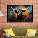 Longhorn Cow Painting Art Colorful V2 Framed Art Prints Wall Decor, Painting Art, Framed Picture