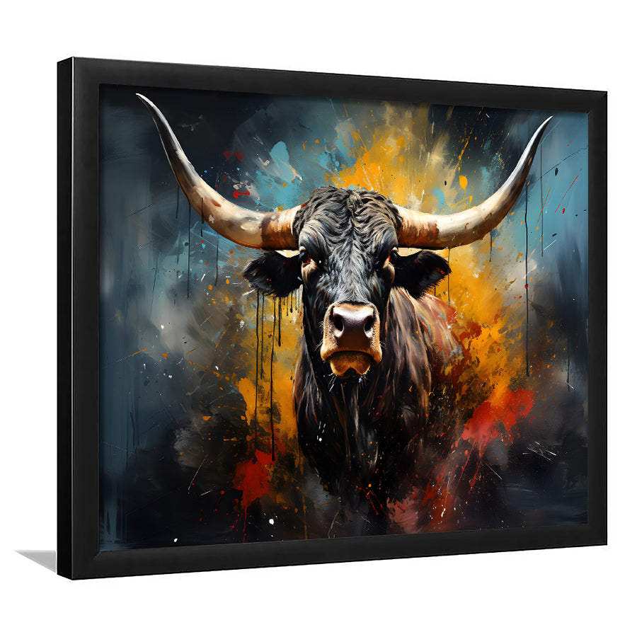 Longhorn Cow Painting Art Colorful V2 Framed Art Prints Wall Decor, Painting Art, Framed Picture