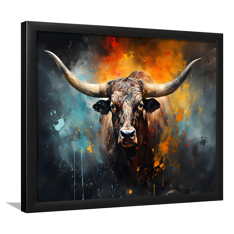 Longhorn Cow Painting Art Colorfull Framed Art Prints Wall Decor, Painting Art, Framed Picture