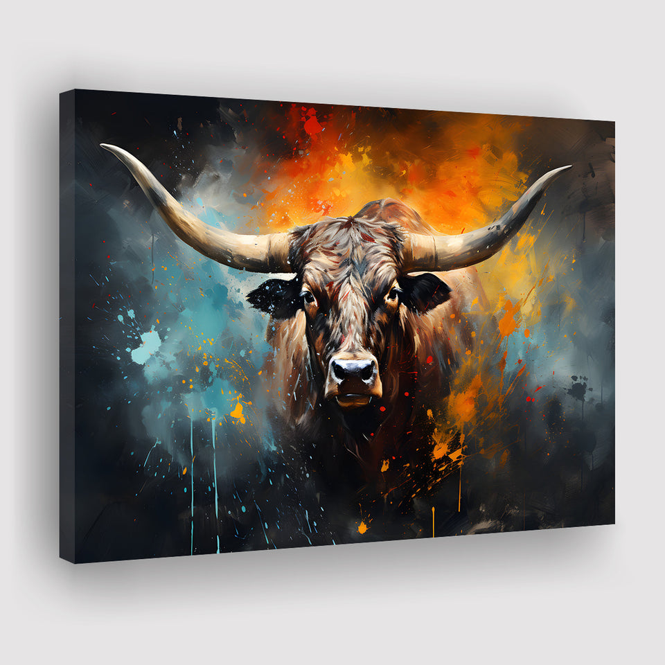 Longhorn Cow Painting Art Colorfull Canvas Prints Wall Art Home Decor, Painting Canvas, Living Room Wall Decor