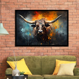 Longhorn Cow Painting Art Colorfull Framed Art Prints Wall Decor, Painting Art, Framed Picture