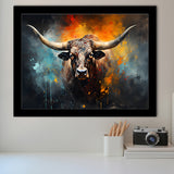 Longhorn Cow Painting Art Colorfull Framed Art Prints Wall Decor, Painting Art, Framed Picture