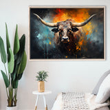 Longhorn Cow Painting Art Colorfull Framed Canvas Prints Wall Art Home Decor, Painting Canvas, Floating Frame