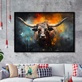 Longhorn Cow Painting Art Colorfull Framed Art Prints Wall Decor, Painting Art, Framed Picture