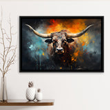 Longhorn Cow Painting Art Colorfull Framed Canvas Prints Wall Art Home Decor, Painting Canvas, Floating Frame