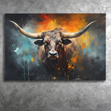 Longhorn Cow Painting Art Colorfull Canvas Prints Wall Art Home Decor, Painting Canvas, Living Room Wall Decor