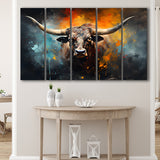 Longhorn Cow Painting Art Colorfull 5 Panels B Canvas Prints Wall Art Home Decor, Extra Large Canvas