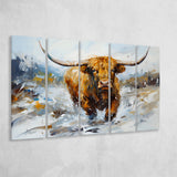 Longhorn Cow Art Oil Painting 5 Panels B Canvas Prints Wall Art Home Decor, Extra Large Canvas