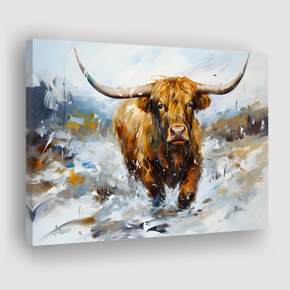 Longhorn Cow Art Oil Painting Canvas Prints Wall Art Home Decor, Painting Canvas, Living Room Wall Decor