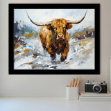Longhorn Cow Art Oil Painting Framed Art Prints Wall Decor, Painting Art, Framed Picture