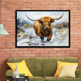 Longhorn Cow Art Oil Painting Framed Art Prints Wall Decor, Painting Art, Framed Picture