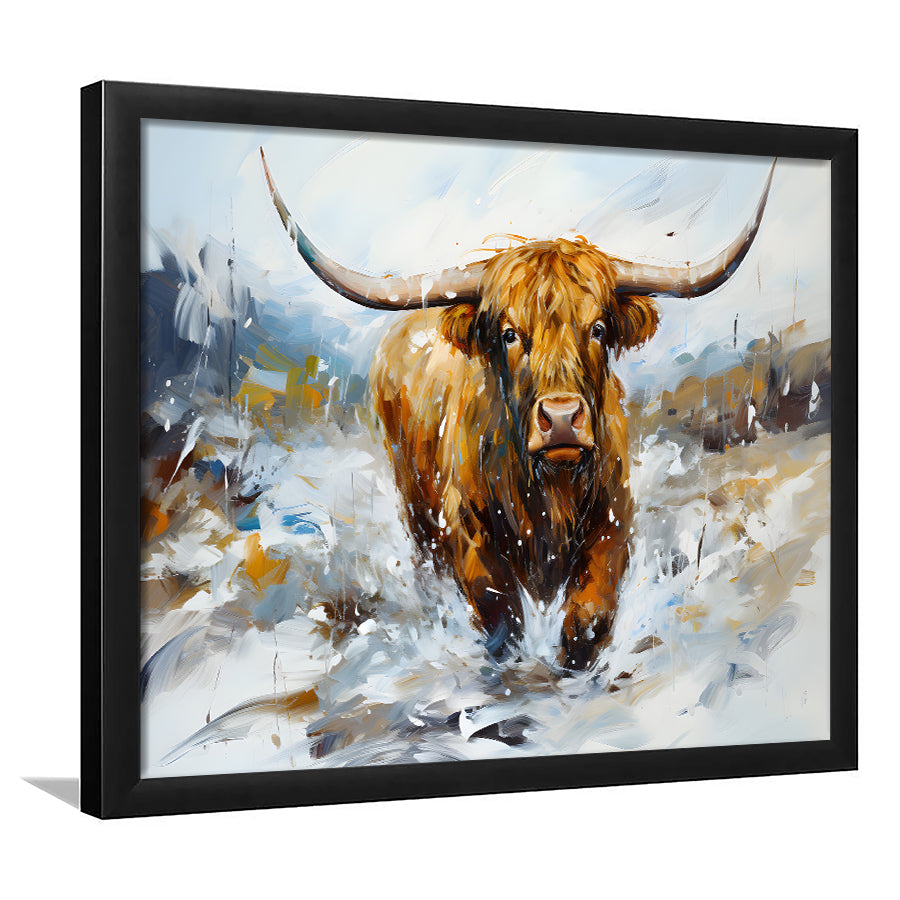 Longhorn Cow Art Oil Painting Framed Art Prints Wall Decor, Painting Art, Framed Picture