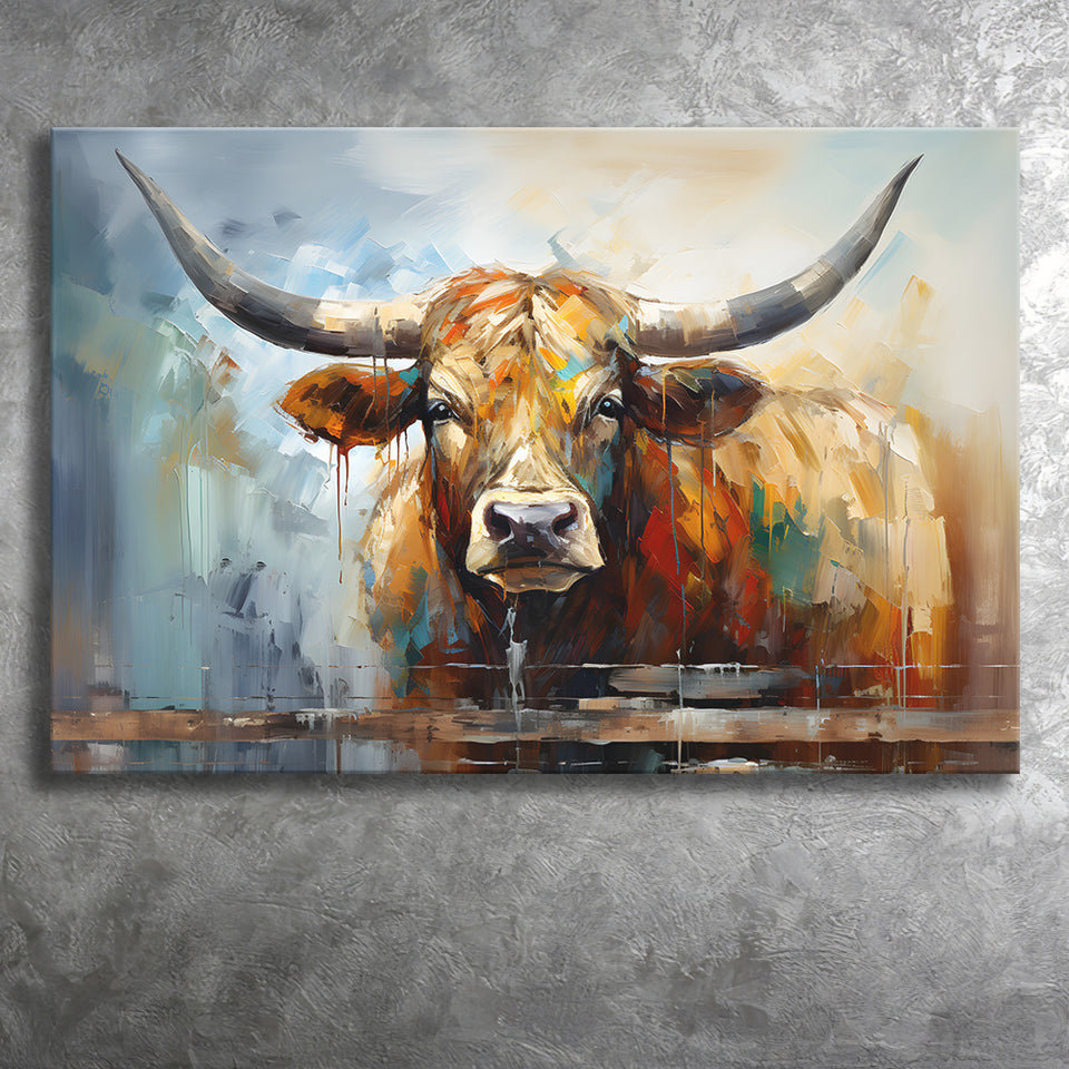 Longhorn Cow Beautiful Painting Canvas Prints Wall Art Home Decor, Painting Canvas, Living Room Wall Decor