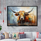 Longhorn Cow Beautiful Painting Framed Art Prints Wall Decor, Painting Art, Framed Picture