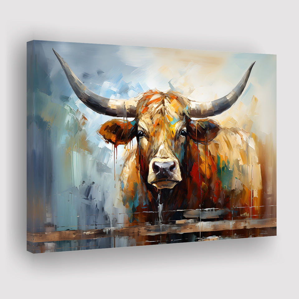 Longhorn Cow Beautiful Painting Canvas Prints Wall Art Home Decor, Painting Canvas, Living Room Wall Decor