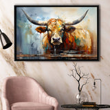 Longhorn Cow Beautiful Painting Framed Canvas Prints Wall Art Home Decor, Painting Canvas, Floating Frame