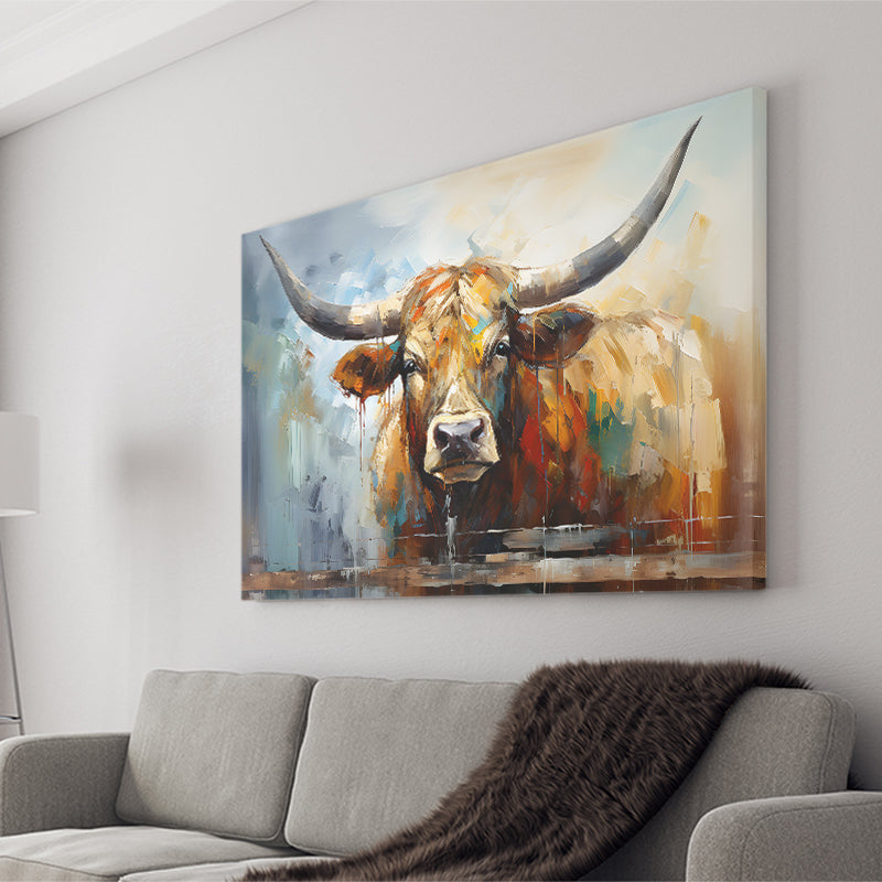 Longhorn Cow Beautiful Painting Canvas Prints Wall Art Home Decor, Painting Canvas, Living Room Wall Decor