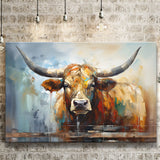 Longhorn Cow Beautiful Painting Canvas Prints Wall Art Home Decor, Painting Canvas, Living Room Wall Decor