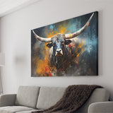 Longhorn Cow Colorfull Portrait Art Canvas Prints Wall Art Home Decor, Painting Canvas, Living Room Wall Decor
