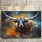 Longhorn Cow Colorfull Portrait Art Canvas Prints Wall Art Home Decor, Painting Canvas, Living Room Wall Decor