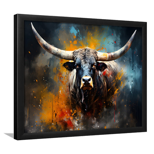 Longhorn Cow Colorfull Portrait Art Framed Art Prints Wall Decor, Painting Art, Framed Picture