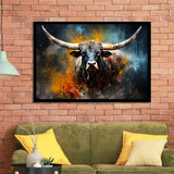 Longhorn Cow Colorfull Portrait Art Framed Art Prints Wall Decor, Painting Art, Framed Picture