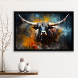 Longhorn Cow Colorfull Portrait Art Framed Canvas Prints Wall Art Home Decor, Painting Canvas, Floating Frame