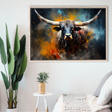 Longhorn Cow Colorfull Portrait Art Framed Canvas Prints Wall Art Home Decor, Painting Canvas, Floating Frame