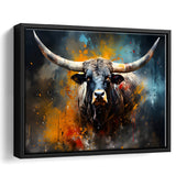 Longhorn Cow Colorfull Portrait Art Framed Canvas Prints Wall Art Home Decor, Painting Canvas, Floating Frame