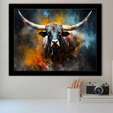 Longhorn Cow Colorfull Portrait Art Framed Art Prints Wall Decor, Painting Art, Framed Picture