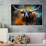 Longhorn Cow Colorfull Portrait Art Framed Canvas Prints Wall Art Home Decor, Painting Canvas, Floating Frame