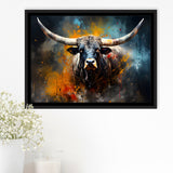 Longhorn Cow Colorfull Portrait Art Framed Canvas Prints Wall Art Home Decor, Painting Canvas, Floating Frame