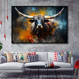 Longhorn Cow Colorfull Portrait Art Framed Canvas Prints Wall Art Home Decor, Painting Canvas, Floating Frame