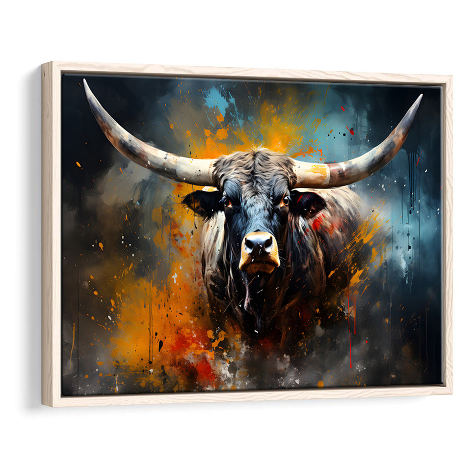 Longhorn Cow Colorfull Portrait Art Framed Canvas Prints Wall Art Home Decor, Painting Canvas, Floating Frame