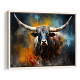 Longhorn Cow Colorfull Portrait Art Framed Canvas Prints Wall Art Home Decor, Painting Canvas, Floating Frame