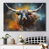 Longhorn Cow Colorfull Portrait Art Canvas Prints Wall Art Home Decor, Painting Canvas, Living Room Wall Decor