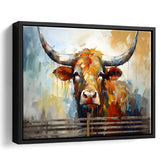 Longhorn Cow Oil Painting Art V1 Framed Canvas Prints Wall Art Home Decor, Painting Canvas, Floating Frame