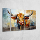 Longhorn Cow Oil Painting Art V1 5 Panels B Canvas Prints Wall Art Home Decor, Extra Large Canvas