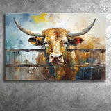 Longhorn Cow Oil Painting Portrait Canvas Prints Wall Art Home Decor, Painting Canvas, Living Room Wall Decor