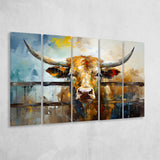 Longhorn Cow Oil Painting Portrait 5 Panels B Canvas Prints Wall Art Home Decor, Extra Large Canvas