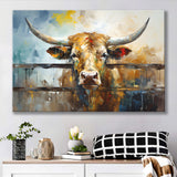 Longhorn Cow Oil Painting Portrait Canvas Prints Wall Art Home Decor, Painting Canvas, Living Room Wall Decor