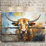 Longhorn Cow Oil Painting Portrait Canvas Prints Wall Art Home Decor, Painting Canvas, Living Room Wall Decor