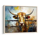 Longhorn Cow Oil Painting Portrait Framed Canvas Prints Wall Art Home Decor, Painting Canvas, Floating Frame